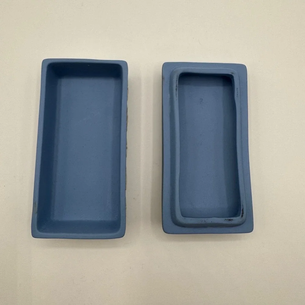 Wedgwood Blue Jasperware Rectangular Trinket Box Neoclassical Made in England